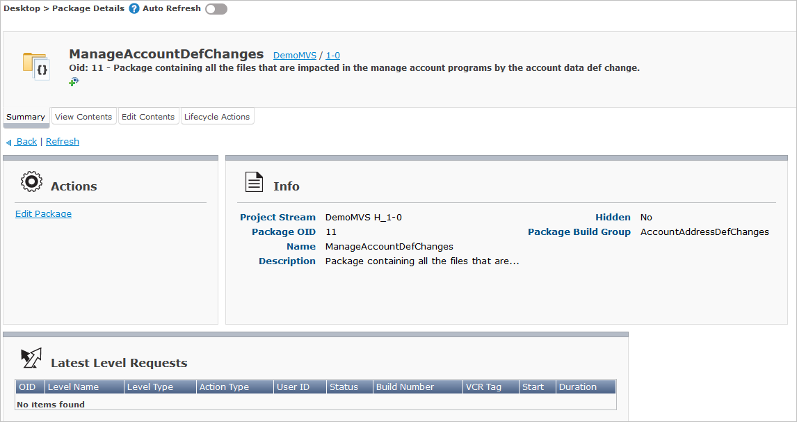 Desktop PackageDetails Tab Summary