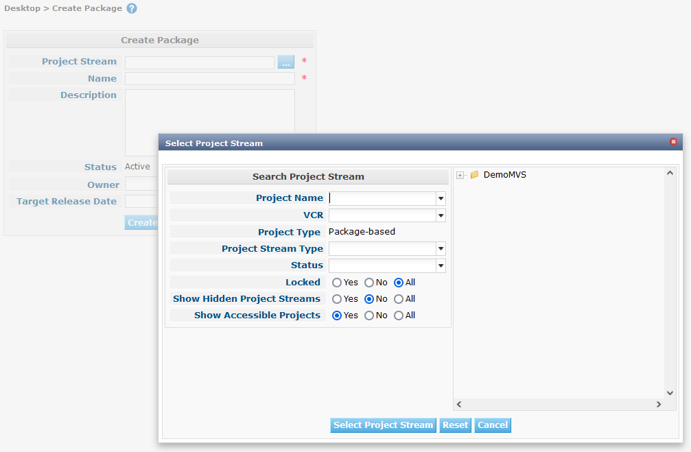Desktop Packages SelectProjectStream