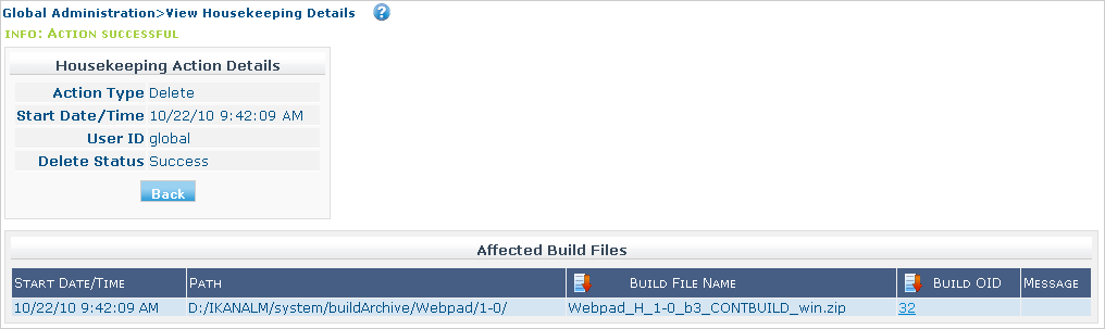 GlobAdm Housekeeping Delete Success