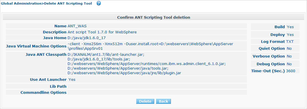 GlobAdm ScriptingTools ANT Delete