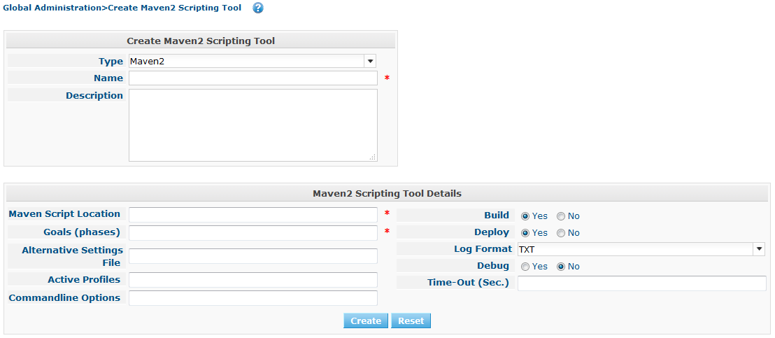 GlobAdm ScriptingTools Maven2 Create