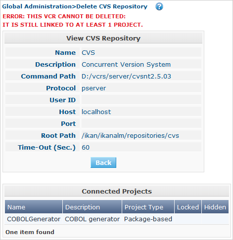 GlobAdm VCR CVS Delete Error