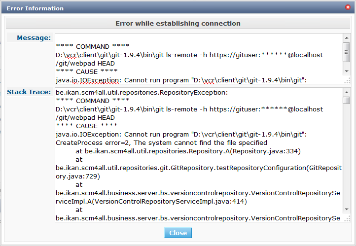 GlobAdm VCR Git Create Connection Error