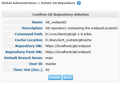 GlobAdm VCR Git Delete