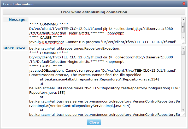 GlobAdm VCR TFVC Create Connection Error