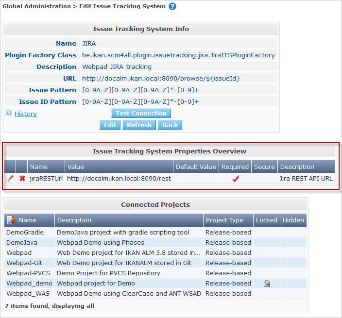 GlobAdmin IssueTracking Info ITSPropertiesPanel