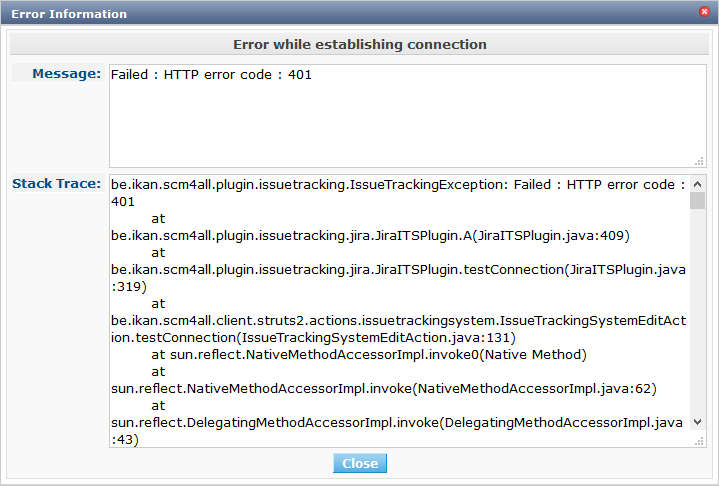 GlobAdmin IssueTracking TestConnection Fail