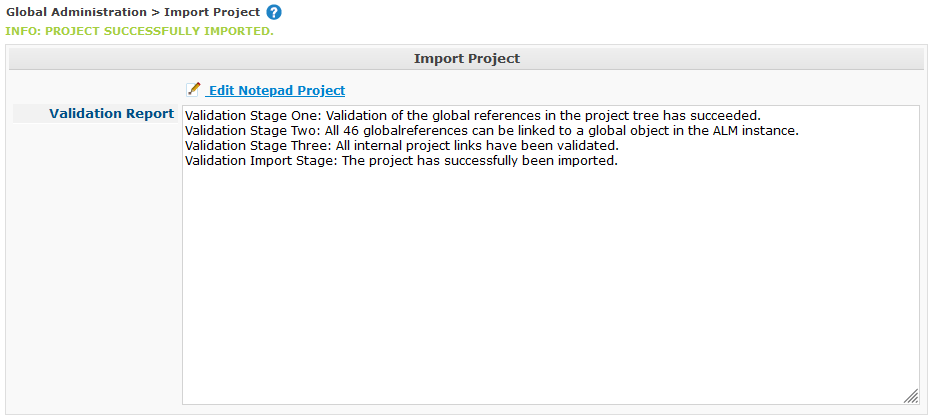 GlobAdmin Project Import Successful