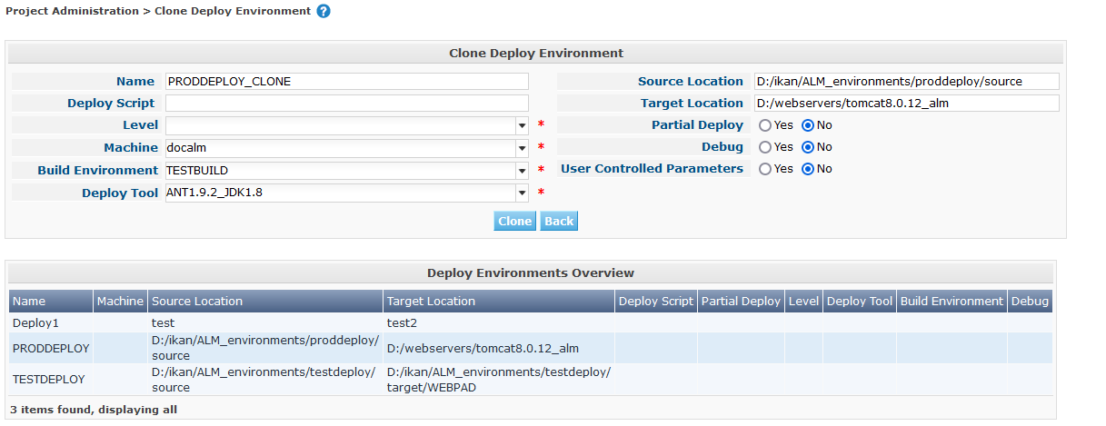 ProjAdmin DeployEnv Clone