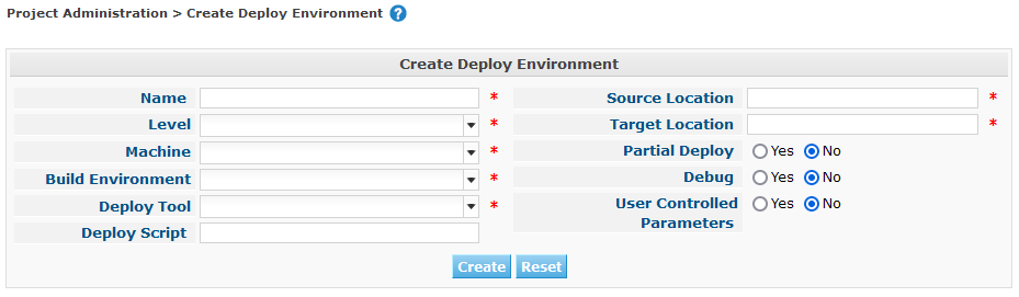 ProjAdmin DeployEnv Create