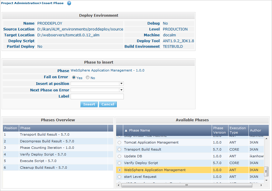 ProjAdmin DeployEnv InsertPhase