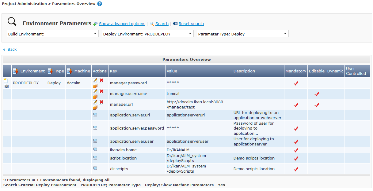 ProjAdmin DeployEnv ViewParameters