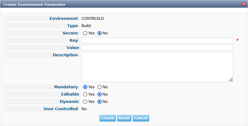 ProjAdmin EnvParams Create