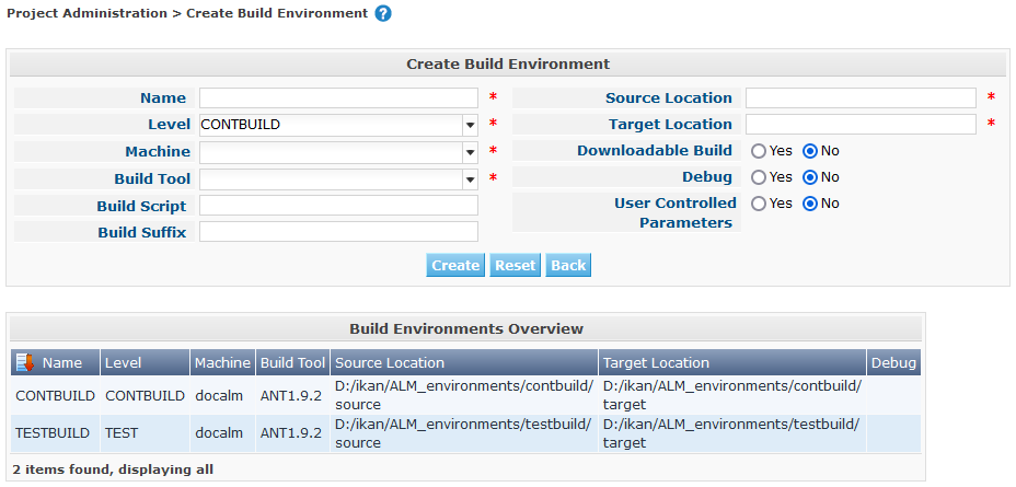 ProjAdmin Levels BuildEnv Create