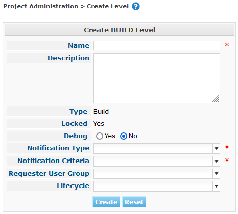 ProjAdmin Levels BuildLevel Create