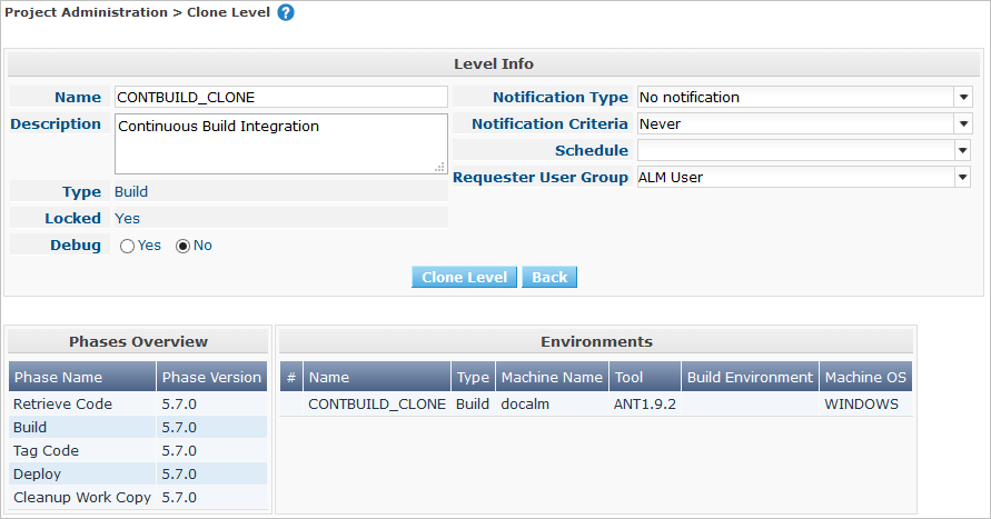 ProjAdmin Levels CloneLevel