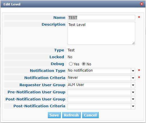 ProjAdmin Levels TestLevel Edit Popup