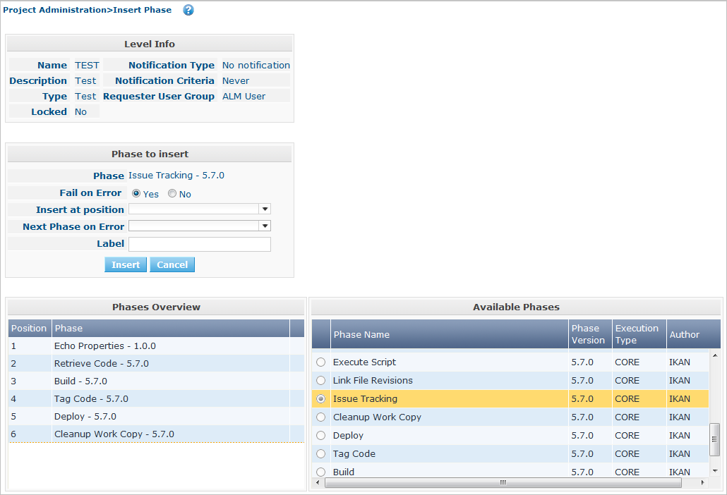 ProjAdmin Levels TestLevel InsertLevelPhase