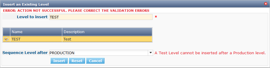 ProjAdmin LifeCycles InsertLevel WrongPosition