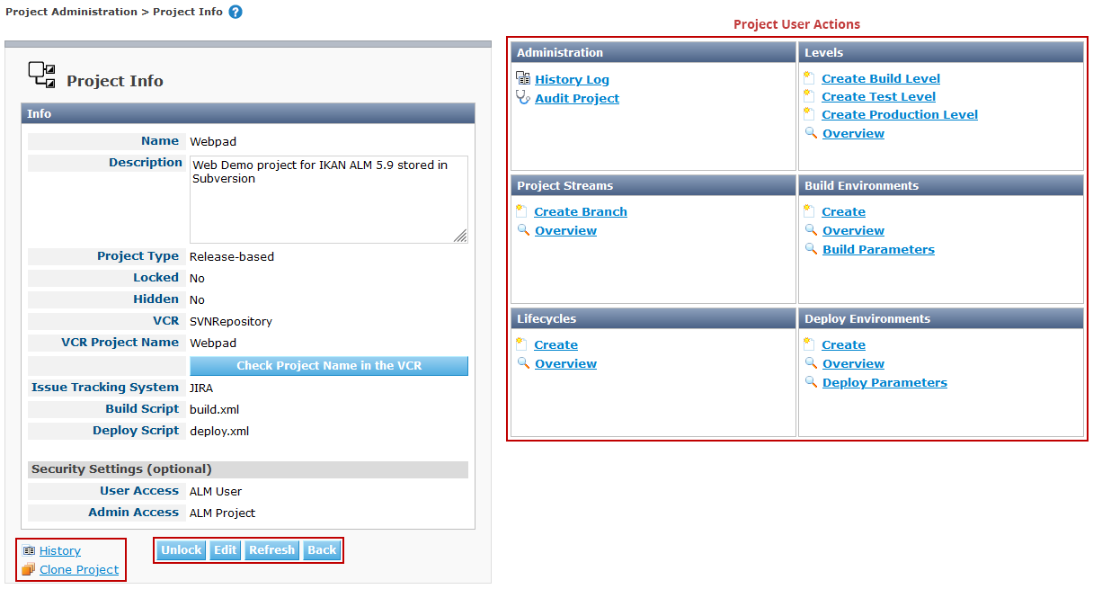 ProjAdmin Projects View