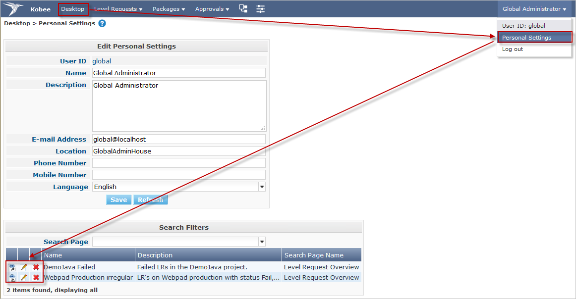 Search ManageFilters