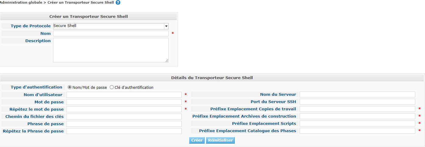 GlobAdm Transporters SecureShell Create