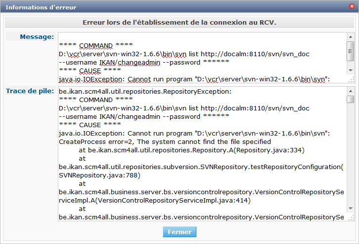 GlobAdm VCR Subversion Create Connection Error