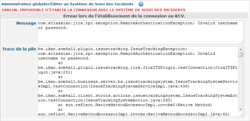 GlobAdmin IssueTracking TestConnection Fail