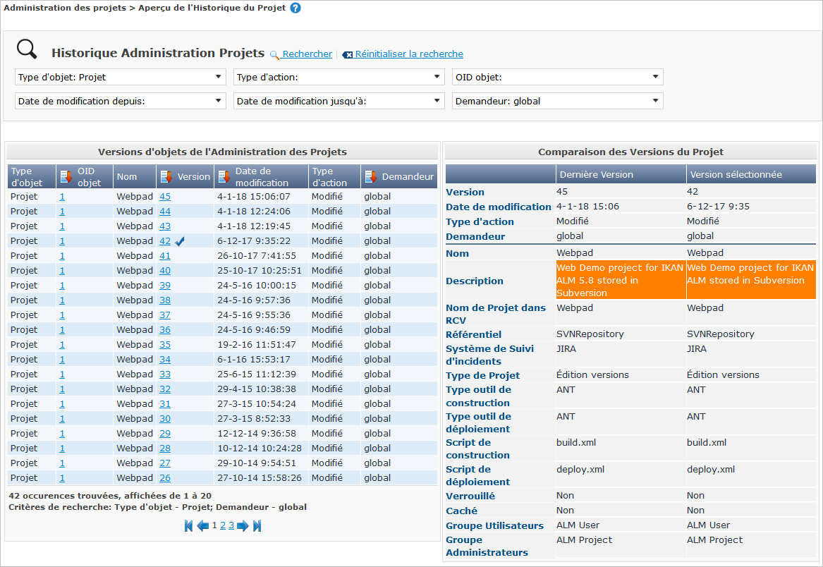 ProjAdm HistoryLog Comparison