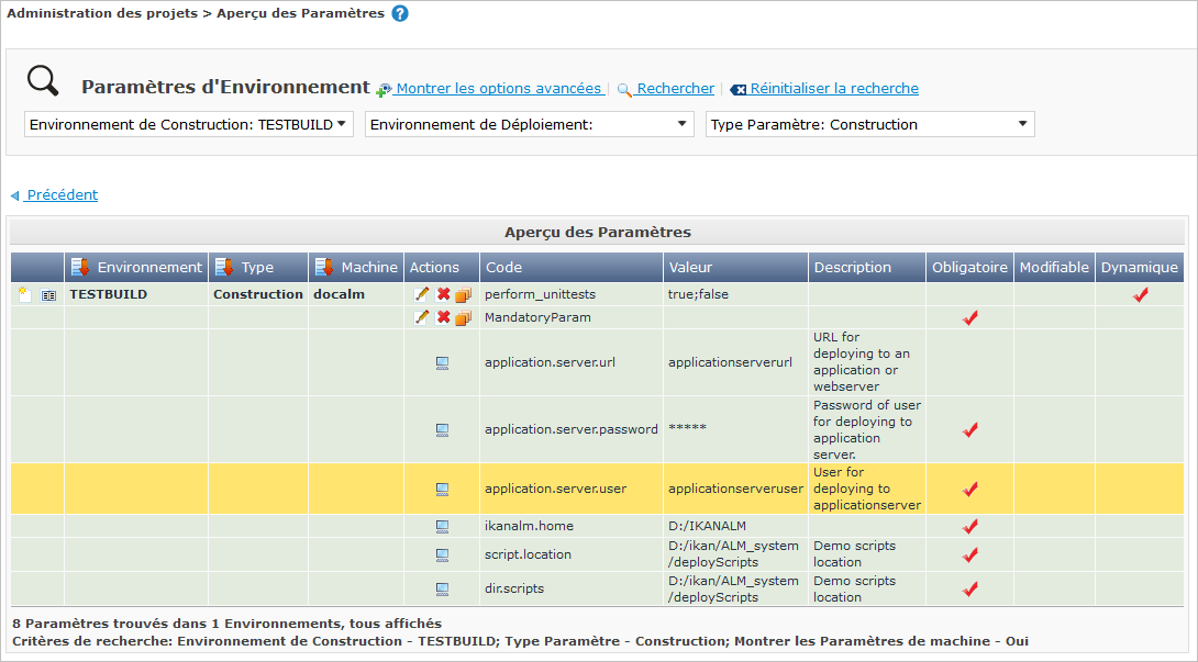 ProjAdmin BuildEnv ViewParameters