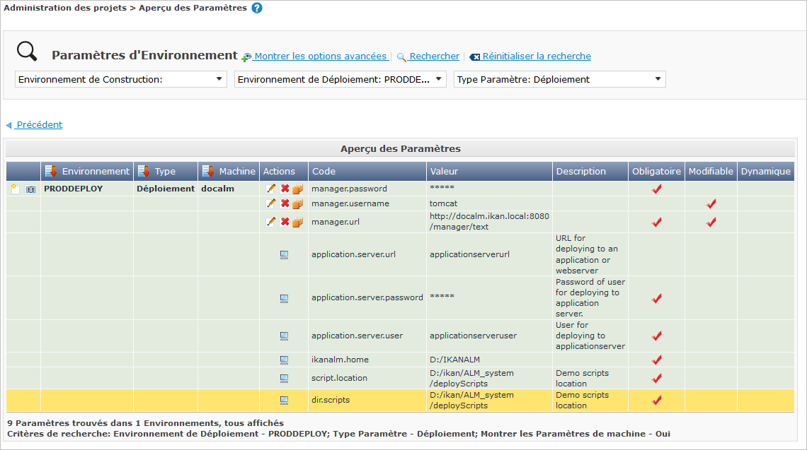 ProjAdmin DeployEnv ViewParameters