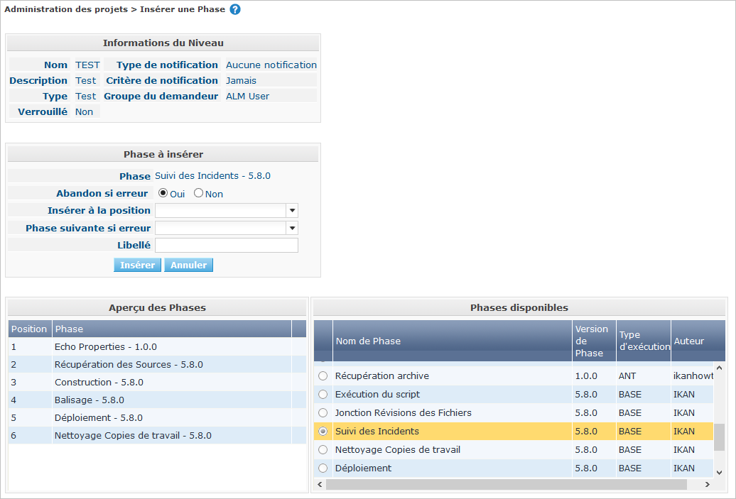 ProjAdmin Levels TestLevel InsertLevelPhase