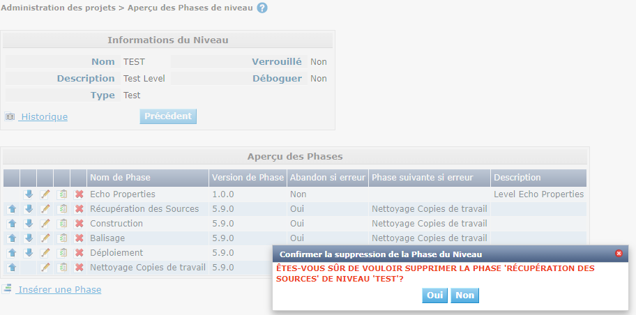 ProjAdmin Levels TestLevel LevelPhase Delete